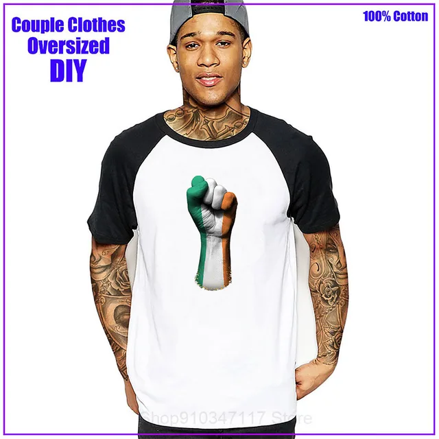 Flag of Ireland on a Raised Clenched Fist sport Men tshirt couple clothes tshirt anime clothing custom hombre funny dropshipping