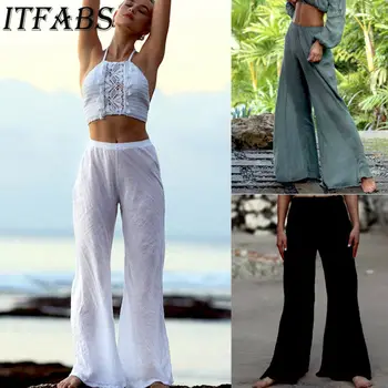 

OverSize Womens Sexy Casual Linen Harem Pants Ladies Sexy Loose Baggy Draped Solid Wide Leg Long Trousers