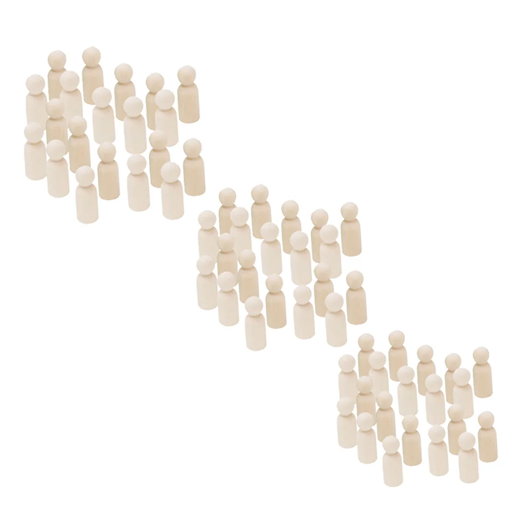 60 Pieces 35/43/55mm Unfinished Wooden Peg Doll Natural Wooden Man Shape DIY Craft Dolls Wedding Party Decoration, Cake Toppers