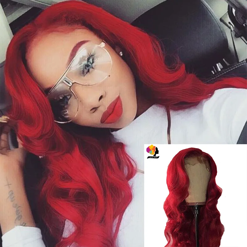 Remyblue 13*4 красный бордовый бразильский объемный волнистый цветной кружевной передний человеческие волосы парики для женщин Remy кружевные передние парики с детскими волосами