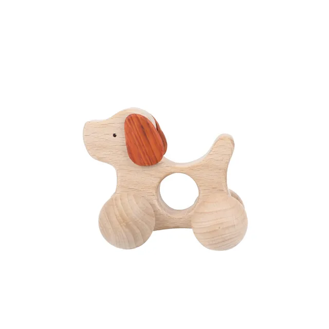 1PCS Baby Toys Wooden Car Cartoon Animals Shape Food Grade BPA Free Newborn Montessori Handmade Rattles Newborn Teether Toy Gift 6