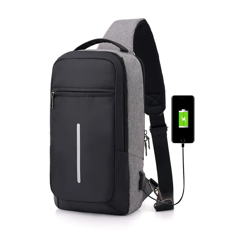 

Men Chest Pack USB Interface Rechargeable Smart Backpack New Style Canvas Dacron Business Waterproof Travel Large-Volume