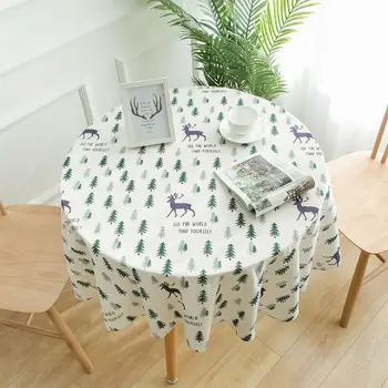 

Ethnic Triangle Patterns Round Tablecloth Geometric Cotton Linen Dust-Proof Table Cover for Kitchen Dinning Tabletop Home Decor