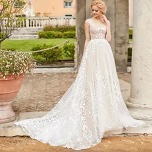 Vestido Longo романтическое кружевное свадебное платье с вышивкой на тонких бретельках винтажное свадебное платье на молнии сзади