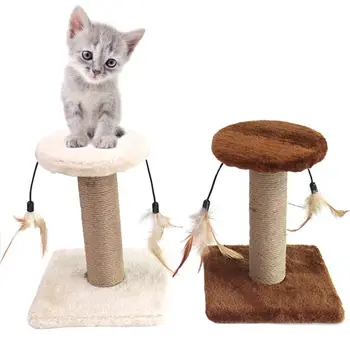 

Pet Cat Tree Sisal Scratcher Feather Play Toy Round Platform for Kitten Climbing