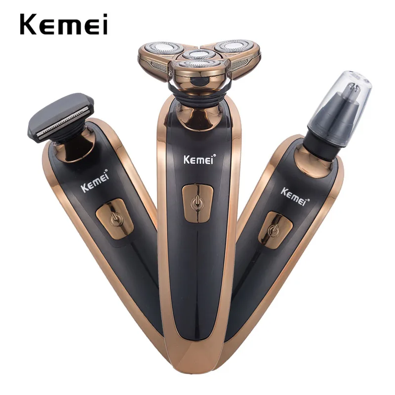 Kemei 3 in 1 Washable Rechargeable Electric Shaver Men Shaving Machine Nose Trimmer Barbeador 3D Beard Shaver Razor