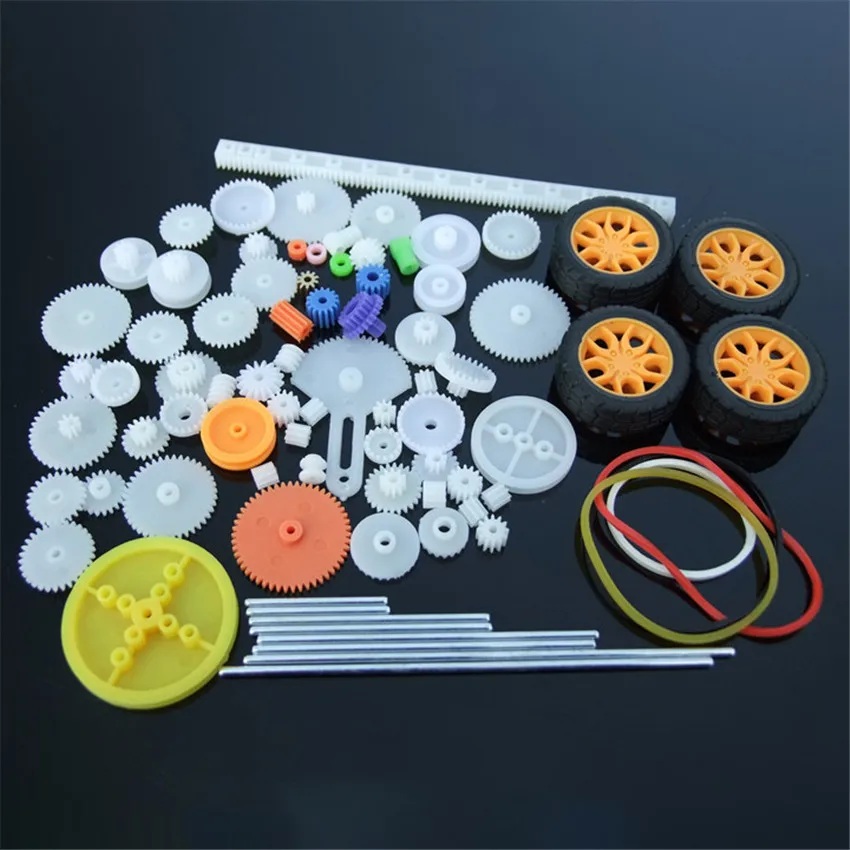 Model Gear Kit motor gear transmission gear Motor Axles Tires Bushings Copper Gears Bevels Racks Accessories For DIY Toy Car Gears Model Parts 78pcs/set