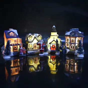 

Christmas Cabin Tiny Scene Collection House Sets Luminous LED Light Up Xmas Tree Shop Village Decorations Figurines Kids Gifts