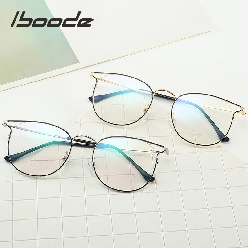 

iboode 2019 New Lady Cat Eye Glasses Frame Women Spectacles Frames for Ladies Fashion Round Clear Lens Eyeglasses oculos Female