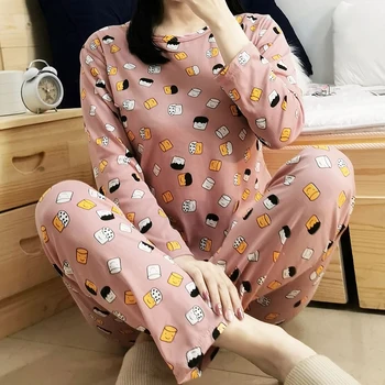 

Pajama Sets Women Long Sleeve O-neck Printed Leisure Kawaii Women Home Wear Elegant Chic Comfortable Soft Simple Sleepwear New
