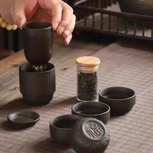 Портативный дорожный чайный набор, многоцелевой чайник, один чайник, четыре чашки, керамическая чайная чашка для путешествий, кемпинга