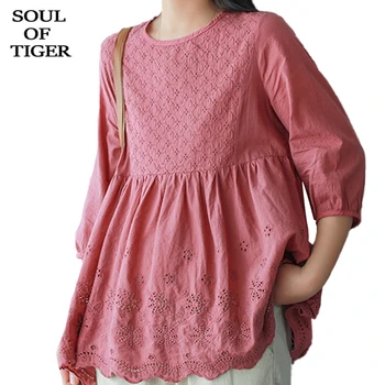 

SOUL OF TIGER 2020 Korean Autumn Clothes Ladies Fashion Designer Shirts Womens Casual Floral Blouses Linen Tops Oversized Blusas