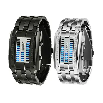 

Luxury Lovers Watch Future Technology Binary Watch Men's Women Black Stainless Steel Date Digital LED Bracelet Sport Watches