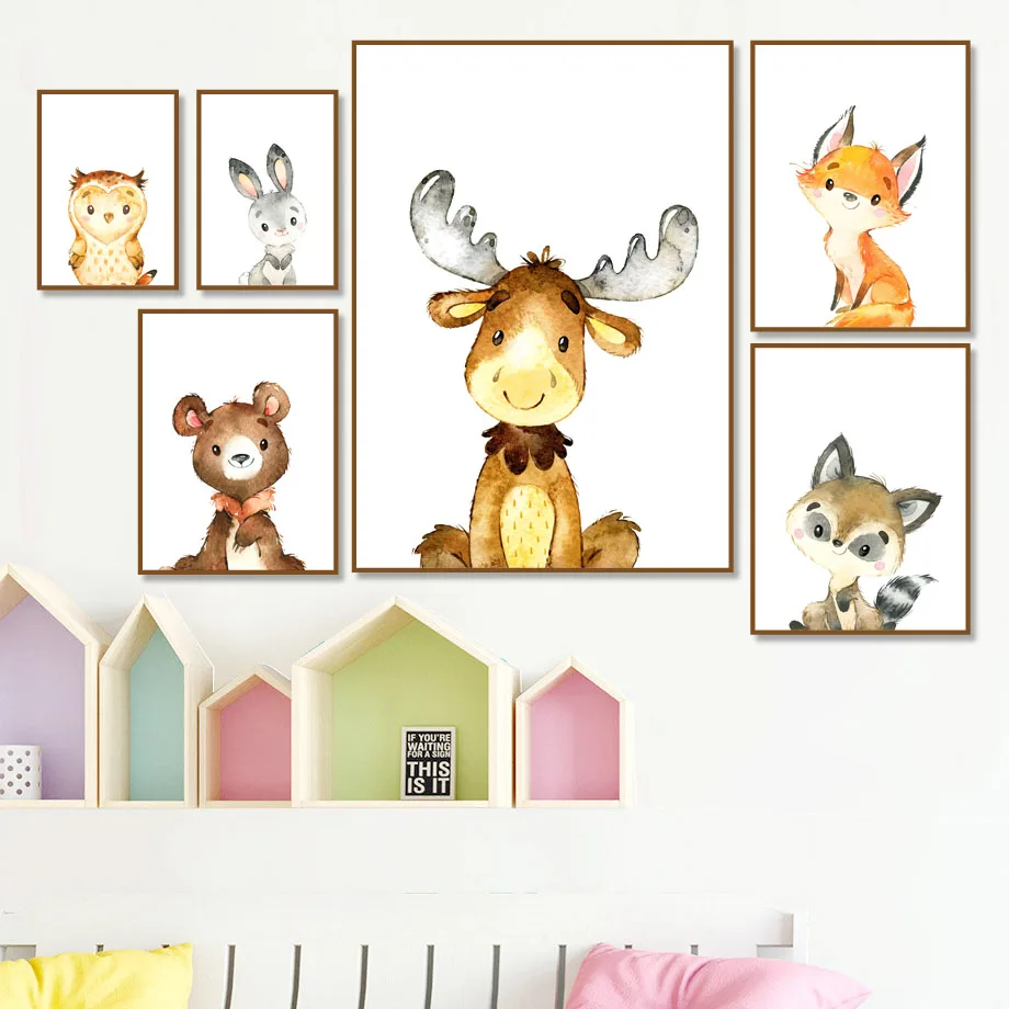 

Deer Fox Rabbit Owl Cartoon Animal Wall Art Print Canvas Painting Nordic Canvas Posters And Prints Wall Pictures Baby Kids Room