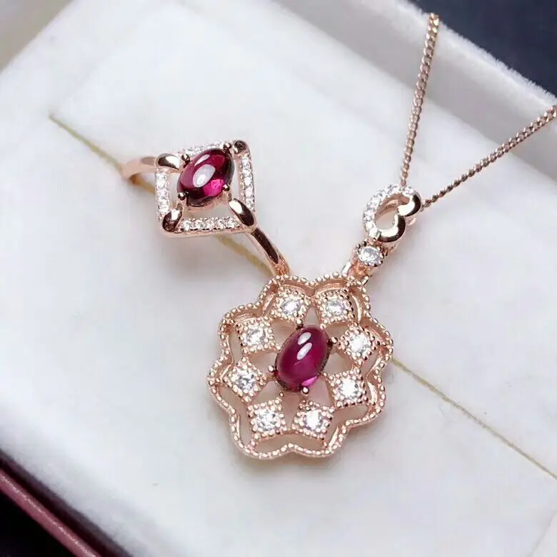 

[MeiBaPJ Fine Quality Natural Garnet Gemstone Trendy Jewelry set for Women Real 925 Sterling Silver Red Stone Charm Fine Jewelry