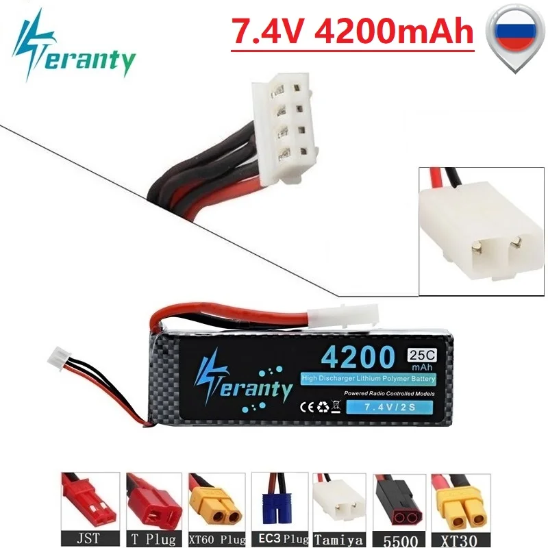 Соединители Tamiya 7,4 V 4200mAh 25C-35C 2S LiPo батарея для RC самолета вертолета автомобиля лодки 2S 4200 mah 7,4 V Lipo батарея T XT60