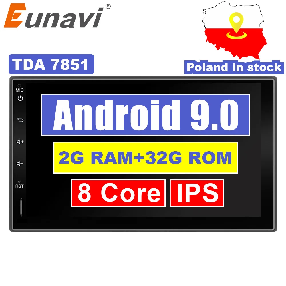 

Eunavi 2 Din 7'' Android 9.0 Universal Car Radio Double din Stereo GPS Navigation In Dash Pc Video WIFI USB 2din BT
