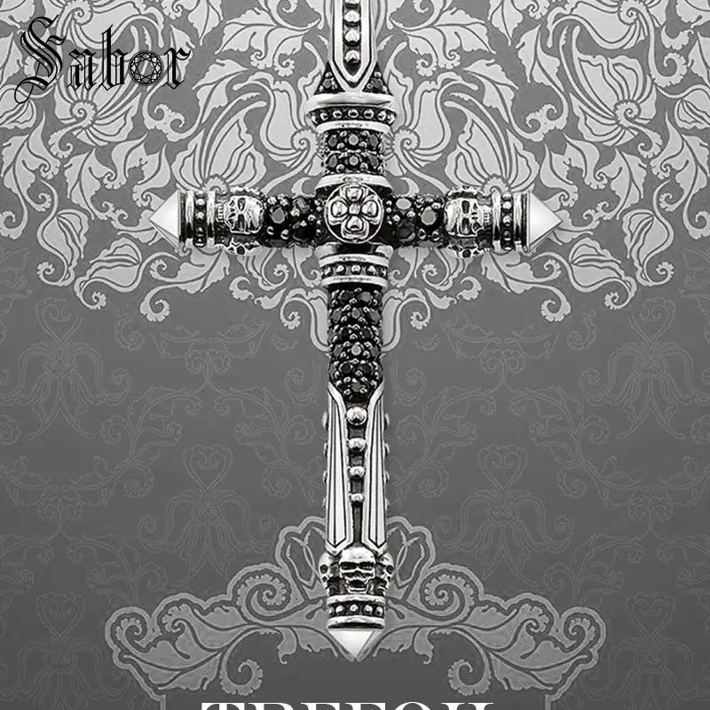 Черный CZ Крест Подвески модные ювелирные изделия серебряного цвета Панк подарок