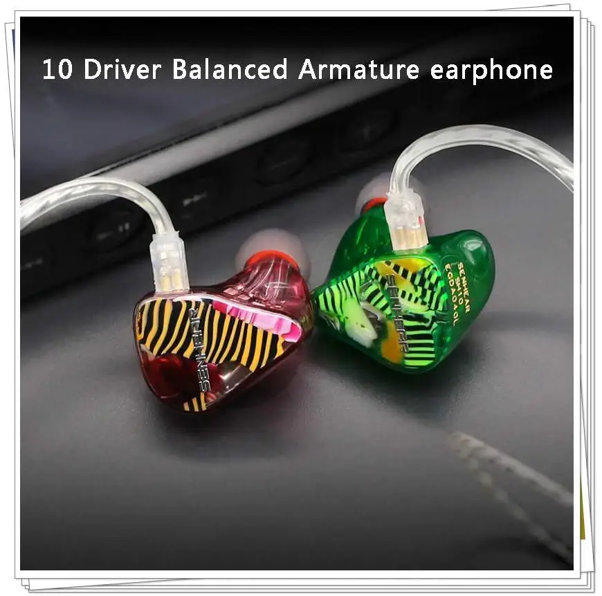 Senhear SH10 10 Balanced Armature Hifi Music Moniotor DJ Studio Customize Bass Audiophile Earbuds Earphones Replaceable Cable