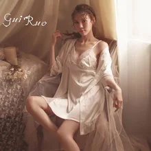 Женский халат и платье наборы Кружева сна Lounge Pijama ночная рубашка халат слинг Ночное платье сексуальное женское белье, Пижама Халат комплект