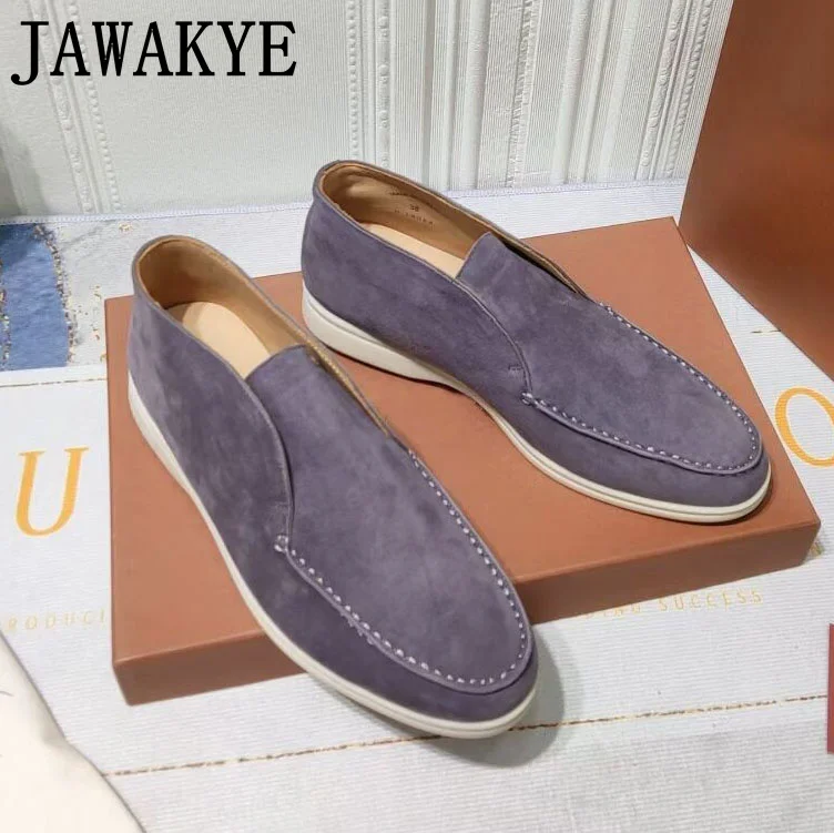 2022 Brand High Top Loafers Men Comfort Suede Slip-on Flat Casual Shoes Round Toe Designer Driving Shoes Men Flat Walk Shoes