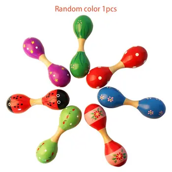 

Double Head Sand Hammer Rattles Toy Musical Instrument Percussion for Baby Kids Colorful Babies Learning Wooden Ball Rattle Toy