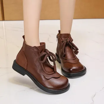 

COOTELILI Winter Fall Women Boots Warm Shoes Round Toe 3cm Heel Zip And Lace Up Ankle Boots For Woman Femmes Bottes Flats 35-39