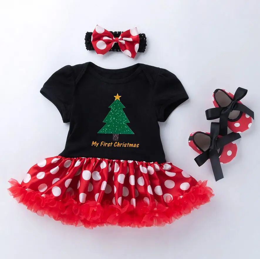 Детские ползунки Одежда для новорожденных блеск My1st Рождество маленьких девочек Санта Hoho торт пачка платье Jumpersuit повязка на голову обувь повязка на голову - Цвет: as picture shown