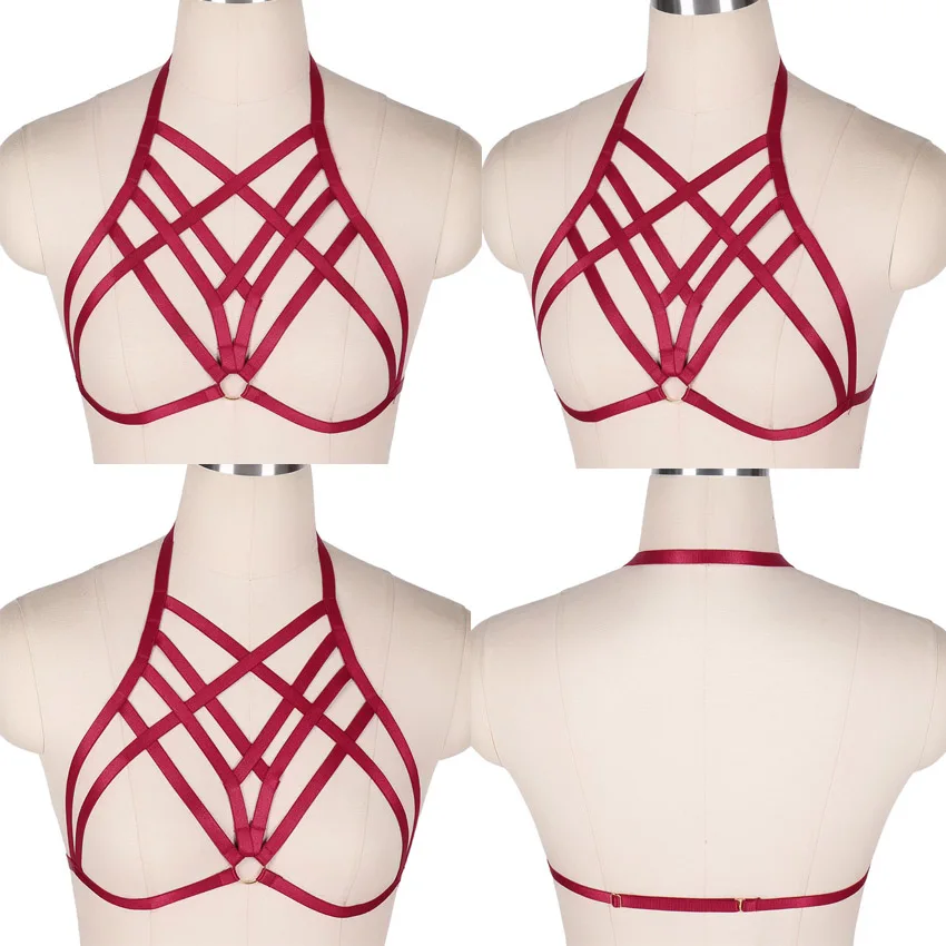 MLCS0015winered Винный красный воротник дизайн Жесткий бюстгальтер в виде пентаграммы Kawaii полые Грудь корсет для связывания пастельный, готический пояс - Цвет: MLCS0015winered