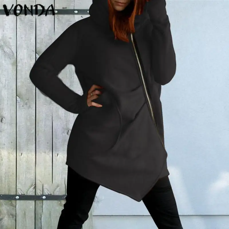 VONDA женские толстовки толстовки сезон осень-зима платье VONDA Женская Повседневная Верхняя одежда на молнии с длинным рукавом пальто S-5XL