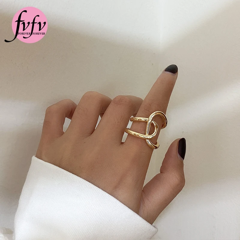 

[FVFV]Gold Sliver Color Matte Metal Geometric Open Rings Fashion Simple Trendy Minimalist Solid Circle Adjustable Ring For Women