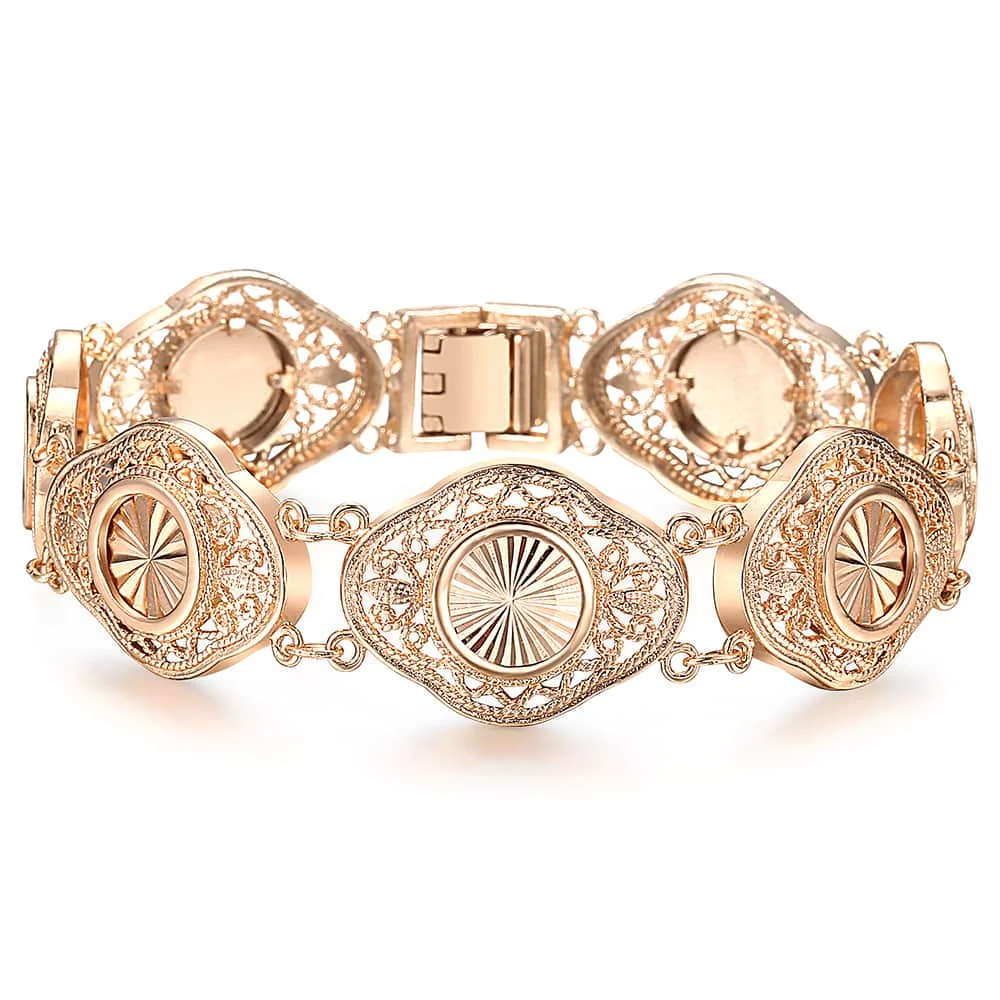 Мода 585 розовый золотистый браслет для женщин девушек вырезанные цветы лоза овальный браслет ювелирные изделия вечерние подарок для женщин CBM01 - Окраска металла: CB16 cloud