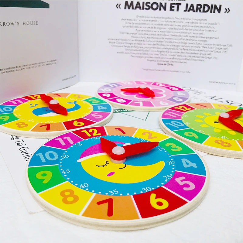  Kids wooden clock toy teaching aids clocks and watches learning props clockface learning cognitive  - 4000087386497