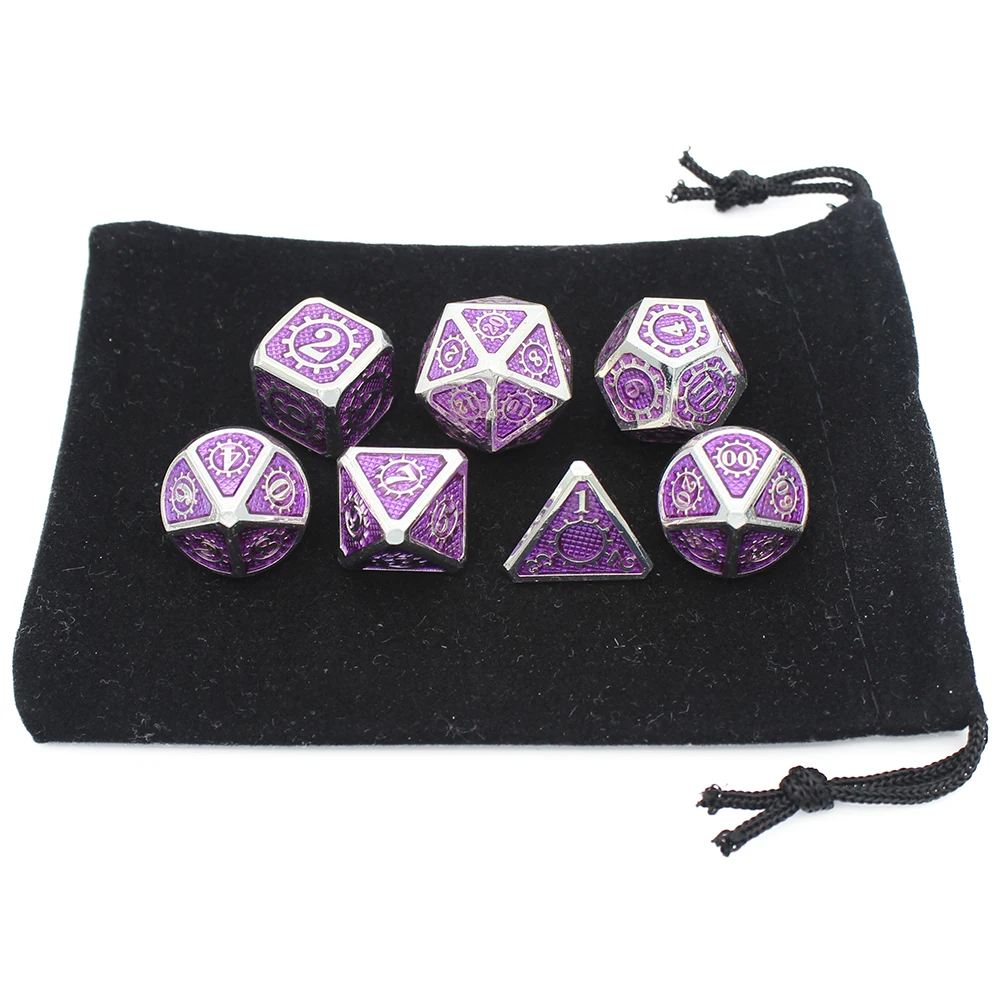 Metal Dice Set with Drawstring Pouch, D4, D6, D8, D10, D %, D12, D20, D20, Dados, Rpg, D Dice