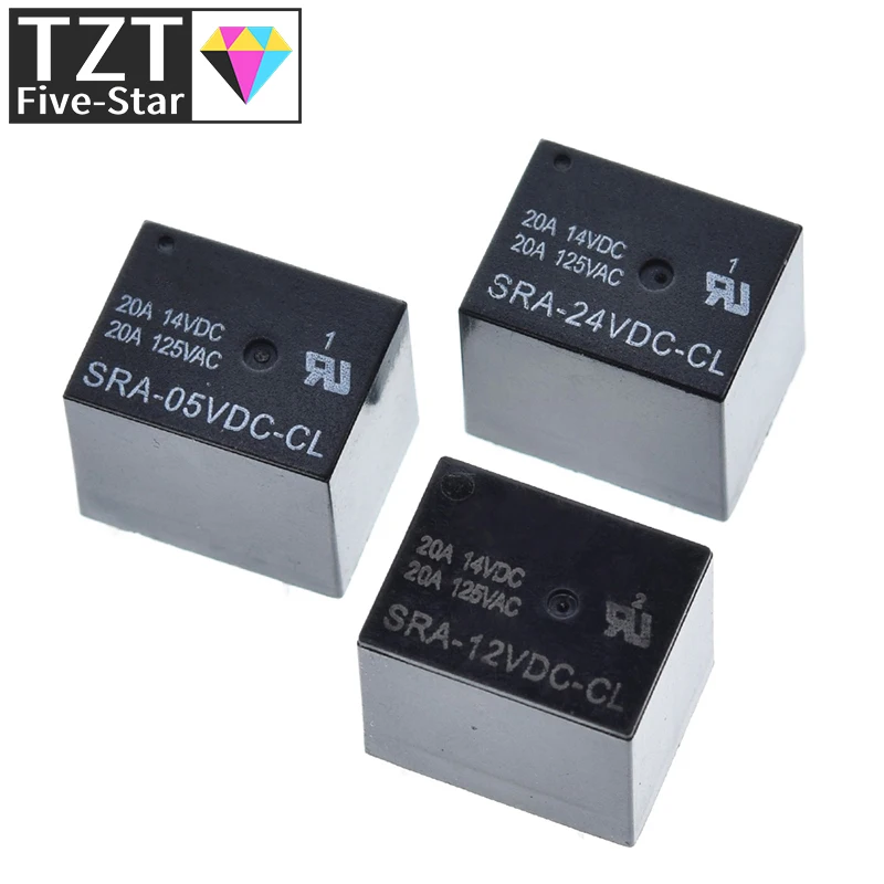5/10 Stücke 5 V 12 V 24 V 20A DC Leistungsrelais SRA-05VDC-CL SRA-12VDC-CL SRA-24VDC-CL 5Pin PCB Typ Auf lager Schwarz Automobil relais – Detail 4