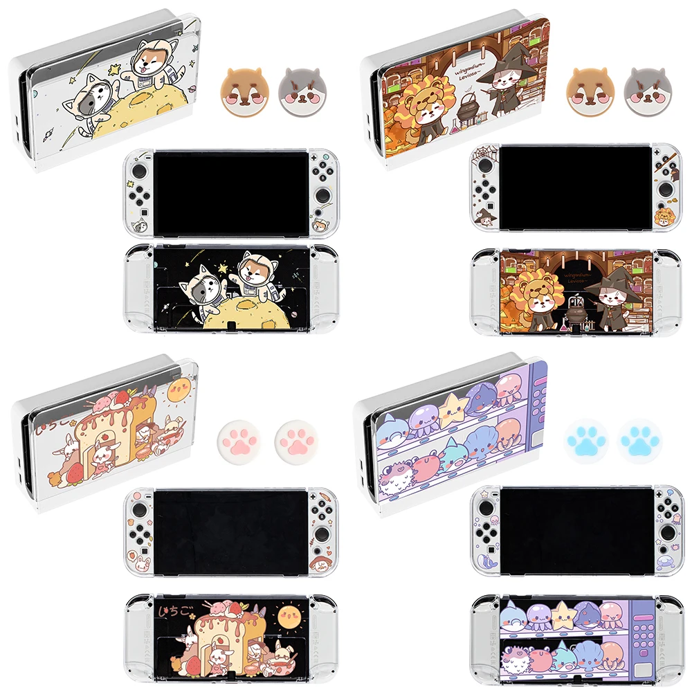 Switch Oled Case Pc Hard Cover Base Shell Joycon Thumb Cap Pouch Controller Custodia Per Giochi Per Nintendo Switch Oled Accessori