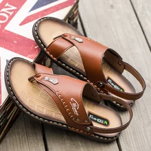 Мужские сандалии; 39 s; повседневные летние сандалии из натуральной кожи в римском стиле; пляжные сланцы на плоской подошве ручной работы; шлепанцы-гладиаторы с закрытым носком