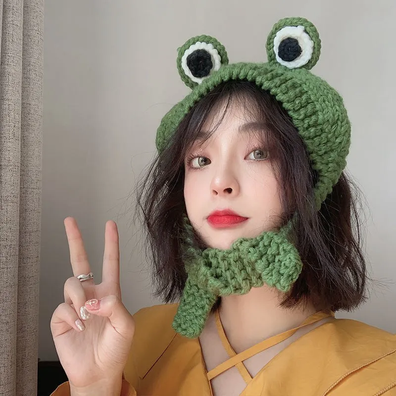 New Winter Cute Women Frog Hat Crochet Costume Designer Beanie Hats Cap Women Bonnets Gift Hip-hop Cap Photography Knitted Hat