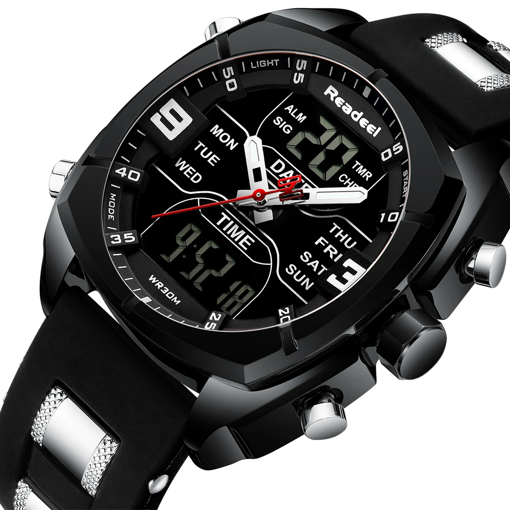

Fashion Chronograph Sports Men Watch Army Military Rubber Analog Digital Wristwatch Dual Display Male Clock Relogio Masculino