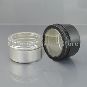 

100g ML Refillable bottle silver empty round aluminum tin cans bottle with window lids,skylight black Cream box tea aluminum jar