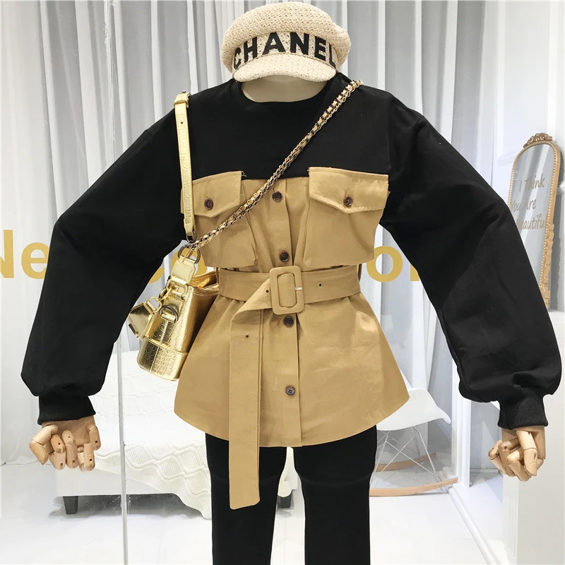 Very best Women Designer Clothing Crop Jacket Women High Street Patchwork O-Neck Sashes Streetwear 2019 Winte