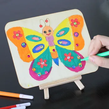 

NEW 4Pcs Wooden frame Wood White Doodle board draw DIY Coloring Painting Children Handmade Craft Material Kindergarten Toys kids