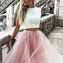 A-Line/Принцесса Тюль Bateau кружева без рукавов длиной до колена из двух частей платья