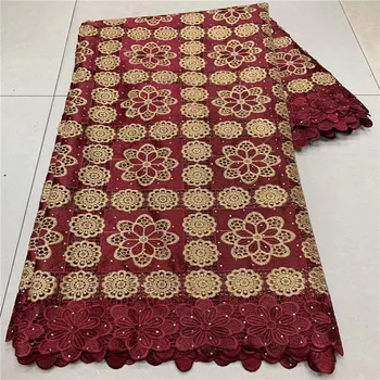 

Burgundy African Swiss Voile Lace High Quality African Guipure Lace Fabric With Stones Embroidered Lace Fabric For Party