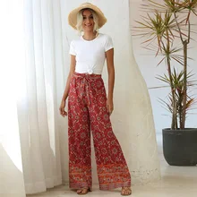 Aliexpress - Women 2021  Fashion Patchwork Floral Print Wide Leg Pants Vintage High Elastic Waist Female Ankle Trousers Streetwear