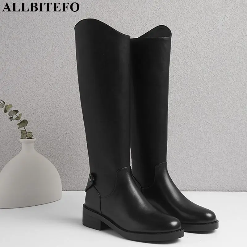 ALLBITEFO/модные женские сапоги из искусственной кожи и натуральной кожи; сезон осень-зима; женские сапоги до колена; удобные дышащие рыцарские сапоги