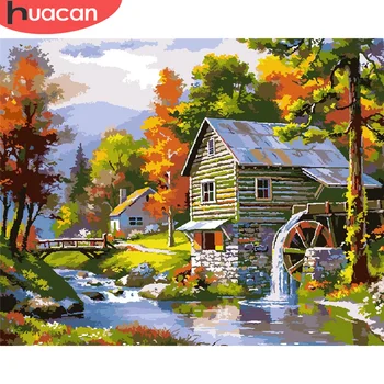 

HUACAN Painting By Number House Drawing On Canvas Gift DIY Pictures By Numbers Scenery Kits Hand Painted Paintings Home Decor