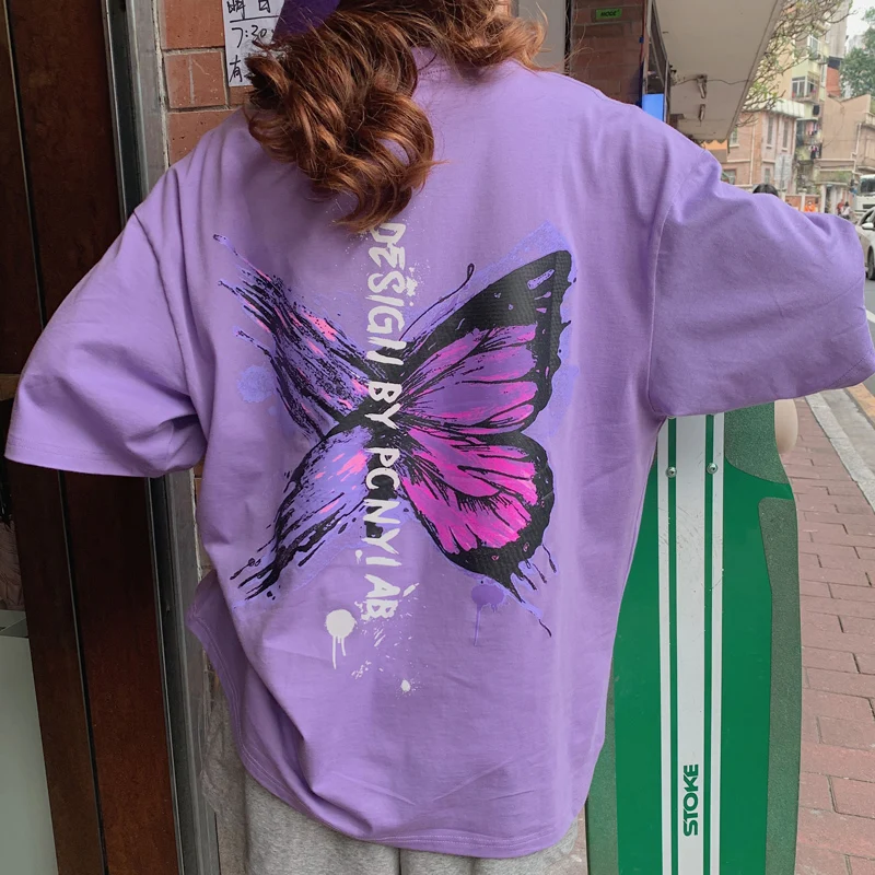 FAKUNTN T shirt Women Purple Butterfly 