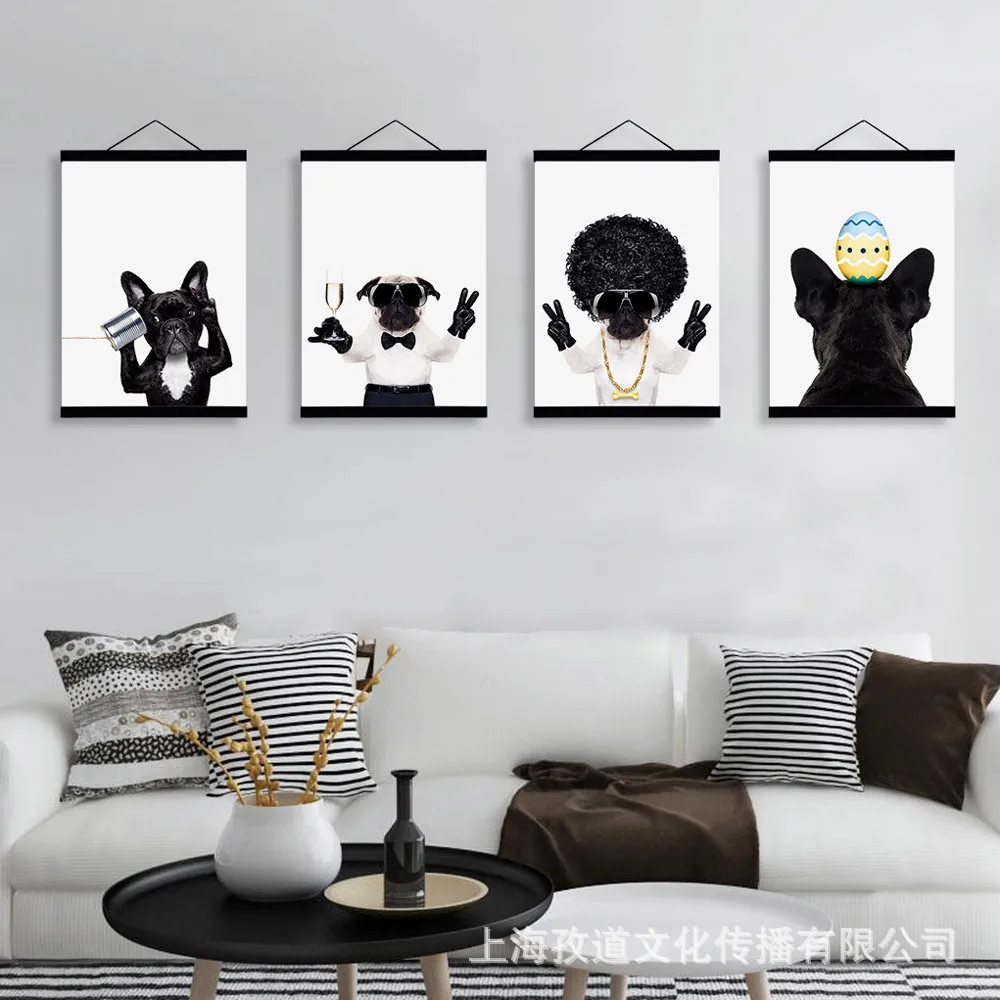 

Mild Art Cute Fashion France Bulldog Solid Wood gua zhou hua INS Restaurant Pet Shop Decoration Reel Wall Painting