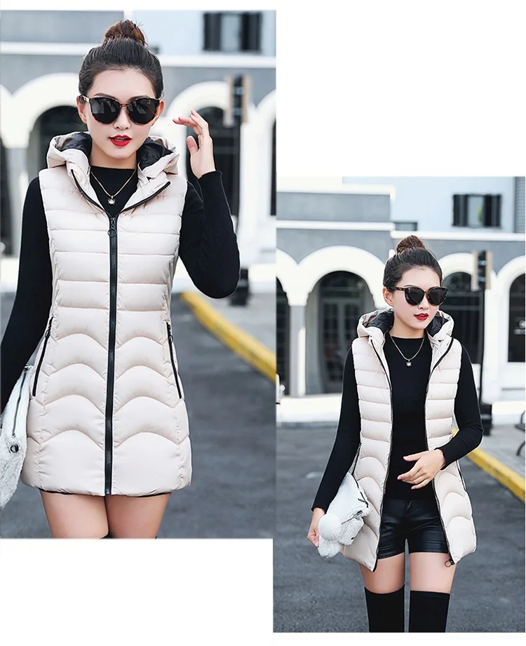 YAGENZ Women Sleeveless Jacket Winter Vest Women Down Cotton Thick Warm Vest Windproof Plus size Warm Hooded Vest Waistcoat 515